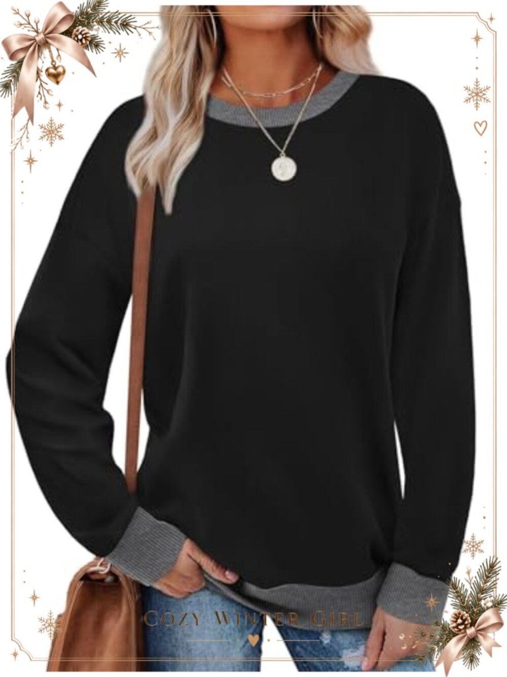 Womens Crewneck Tunic Sweatshirt Long Sleeve Loose Fit Pullover Top